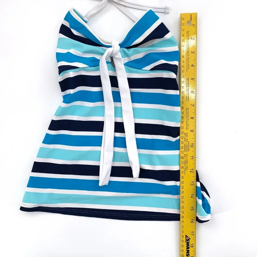 Hula Honey‎ Striped Swimsuit Tank Top Cute Swimwear Blue White Front Tie Medium